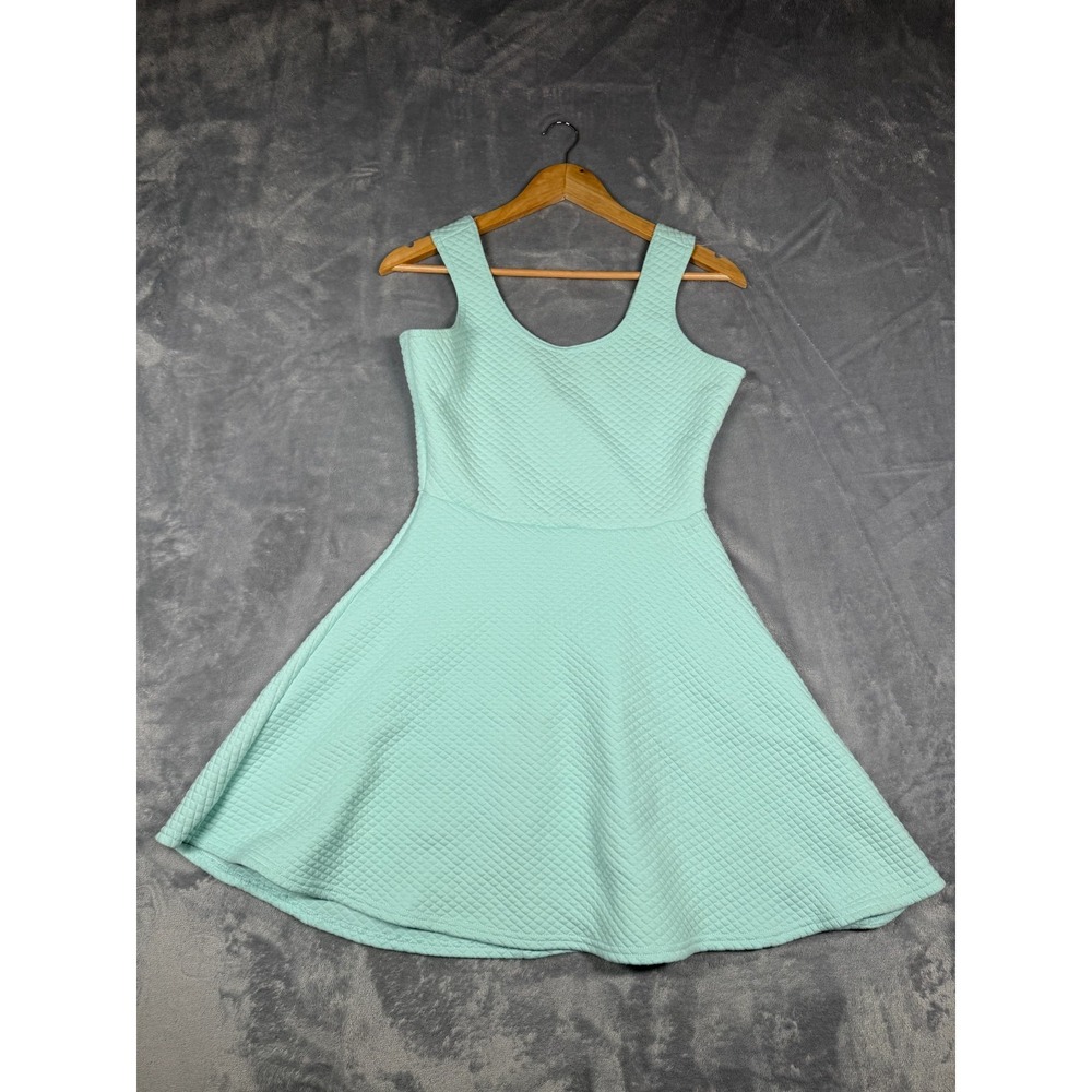 Rue21 Fit & Flare Dress Womens Medium Aqua Blue Stretch Waffle Knit Scoop Neck